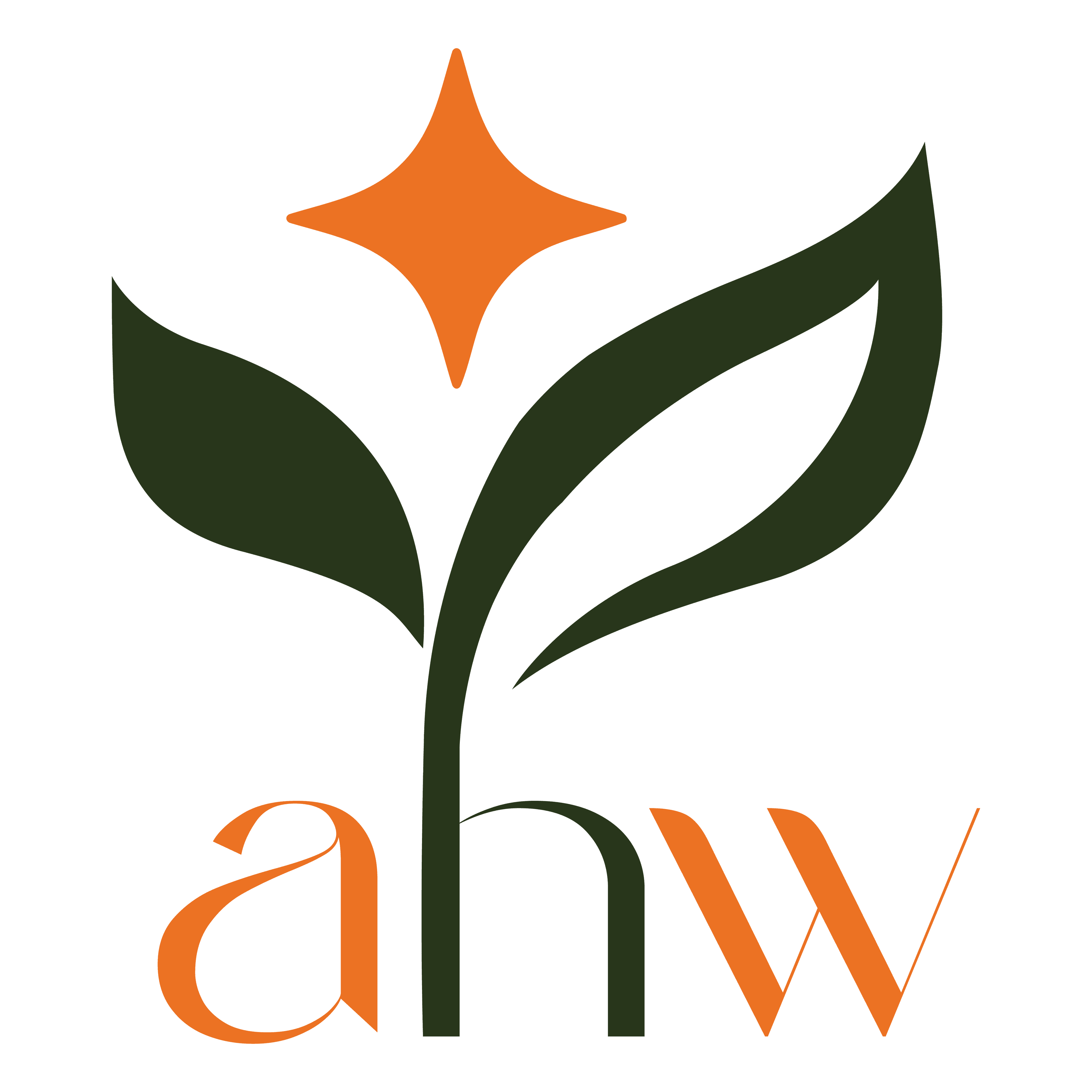 A Healing Walk brand logo — sprout with green and orange