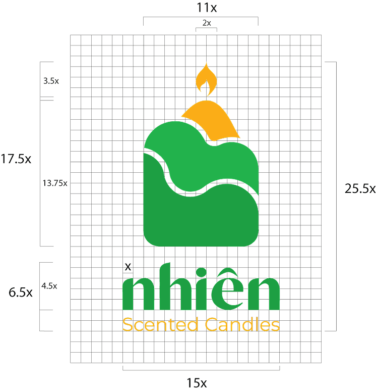 Nhiên Candles logo construction and grid system