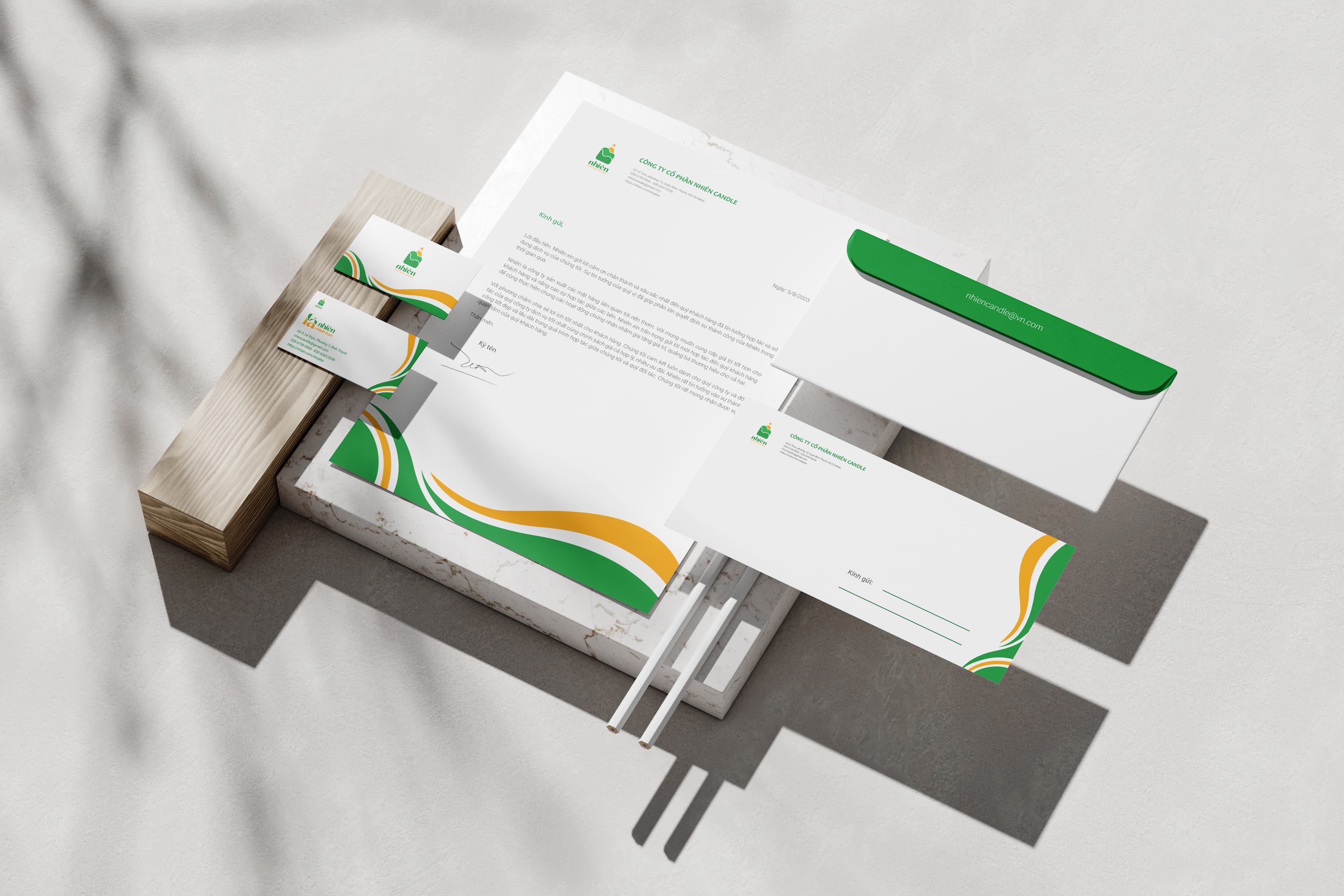 Nhiên Candles stationery mockup